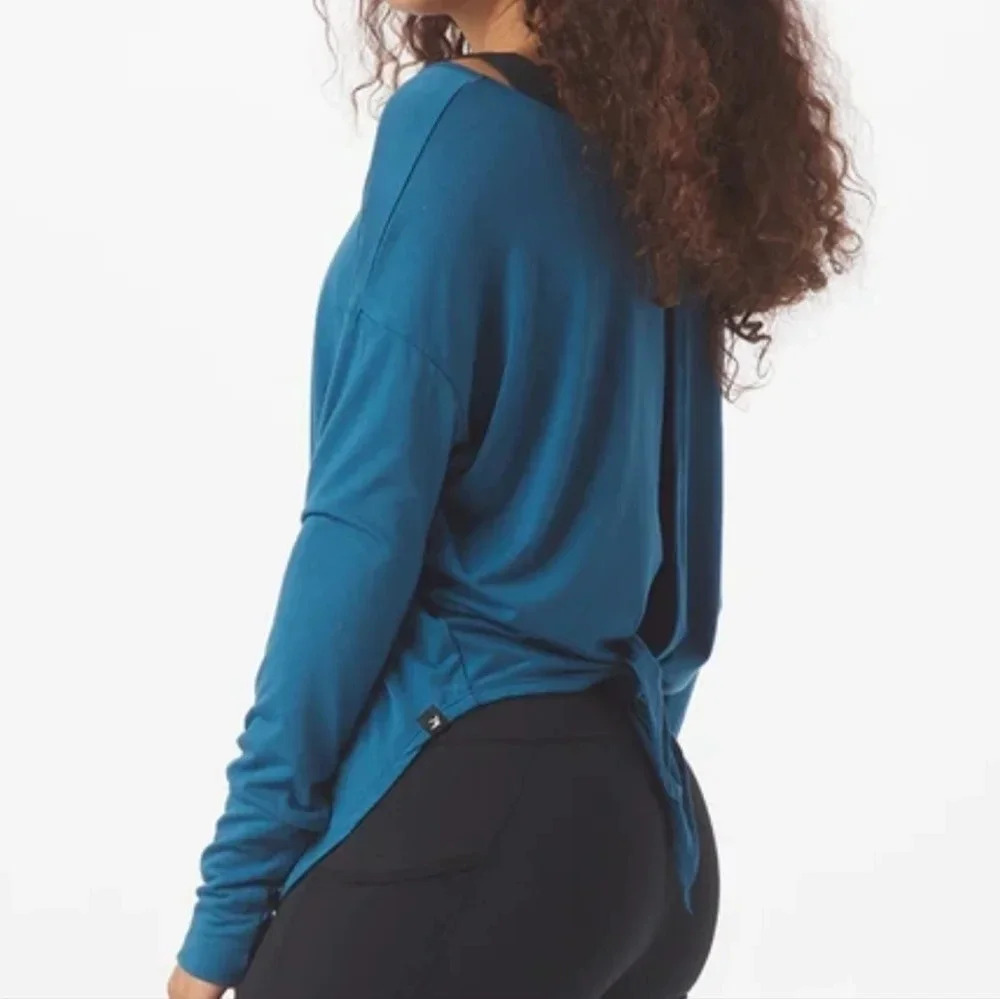 NWT GLYDER Tie Back Dolman Moroccan Blue Long Sleeve Shirt, Multiple Sizes - Picture 2 of 13